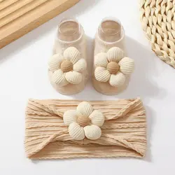 Calcetines bebé con diadema floral 3D para recién nacido