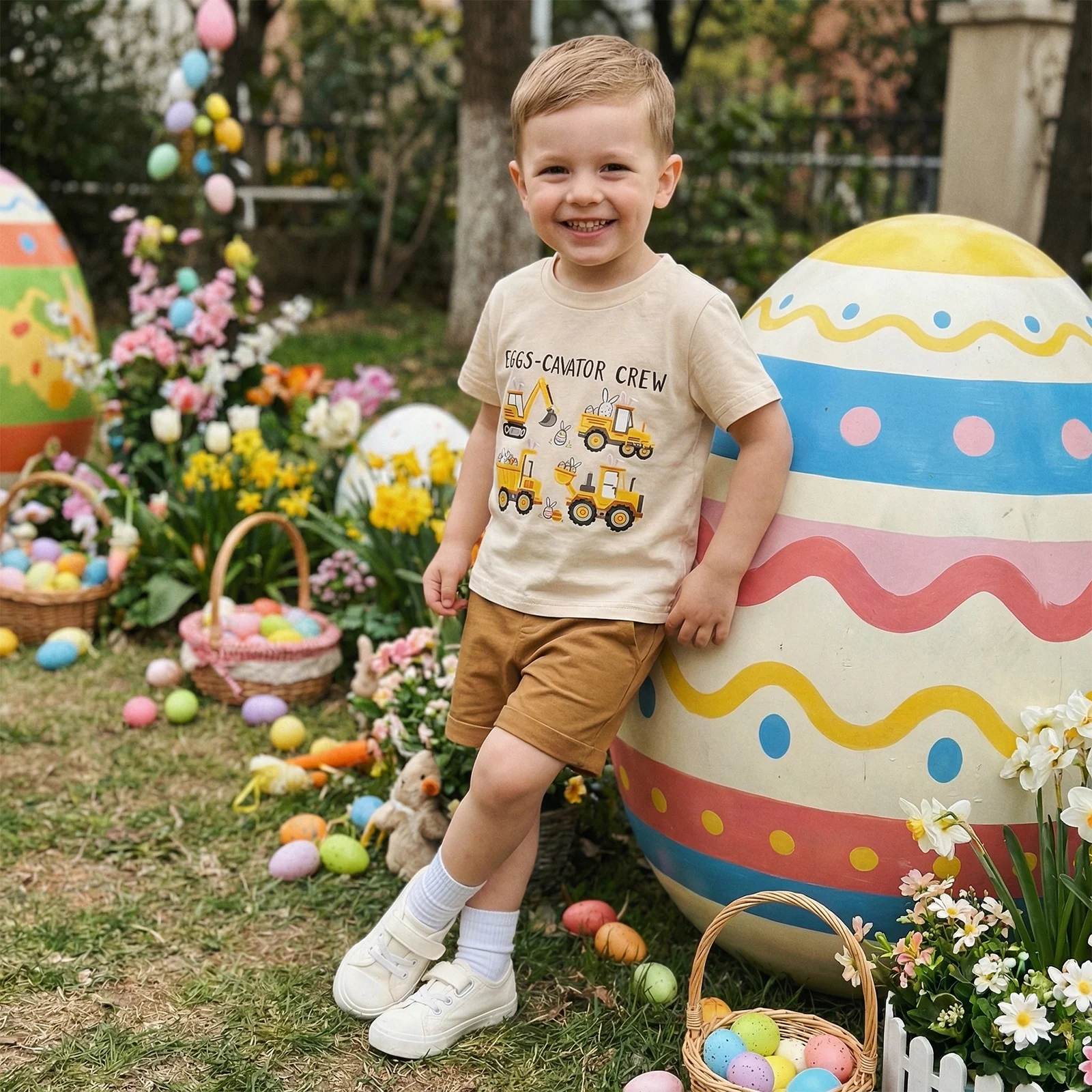 Conjunto de Pascua para niño: camiseta y pantalón corto conejito - imagen 2