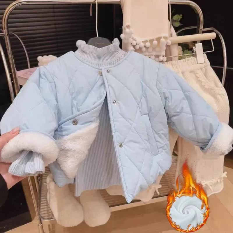 Abrigo acolchado de invierno grueso para niña con algodón liso - imagen 4