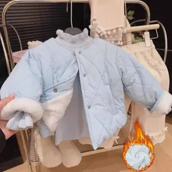Abrigo acolchado de invierno grueso para niña con algodón liso