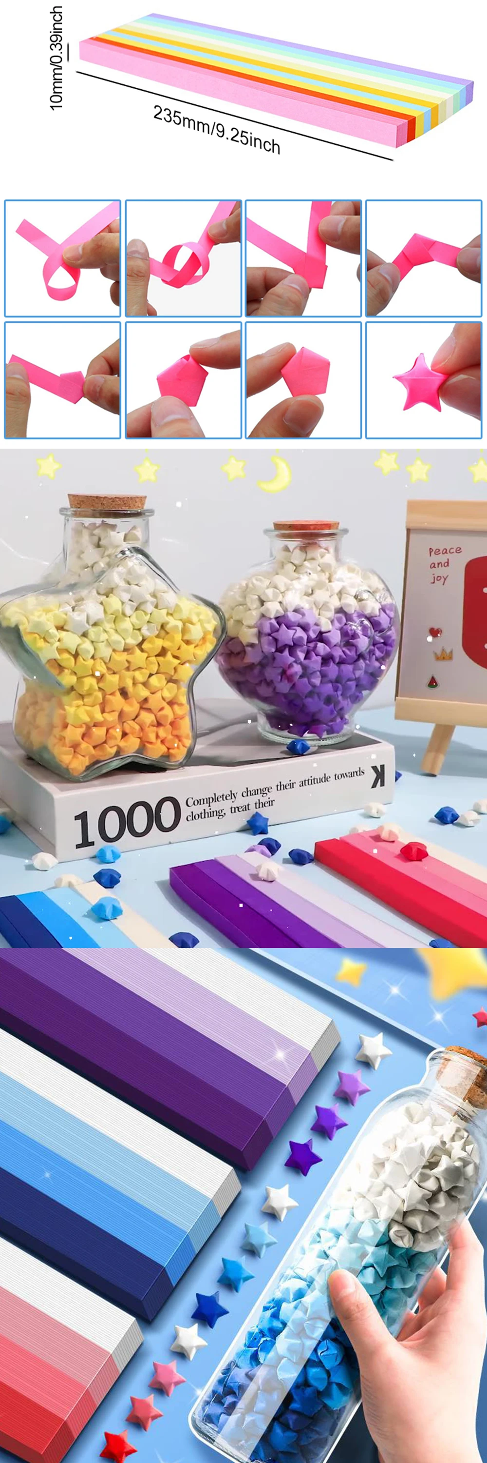 Papel de origami con estrellas de colores degradados