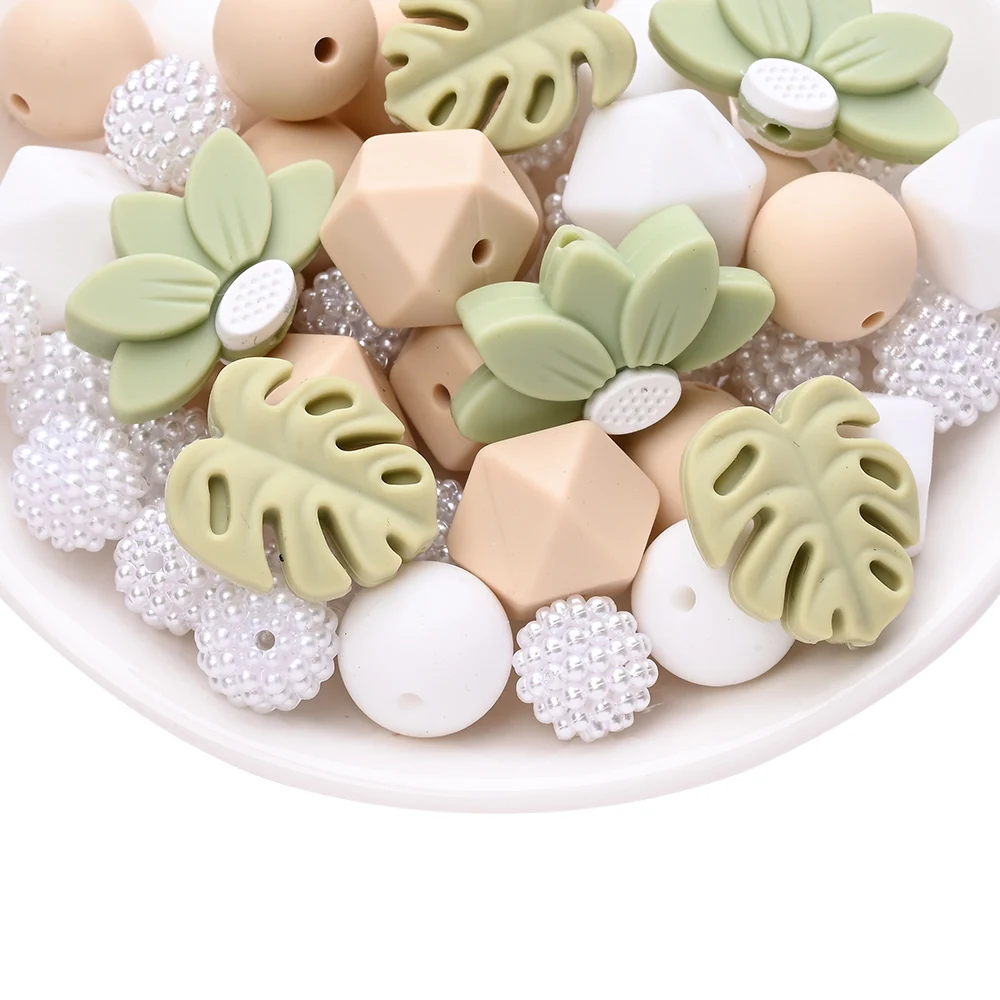 Cuentas de silicona con formas de flores y hojas