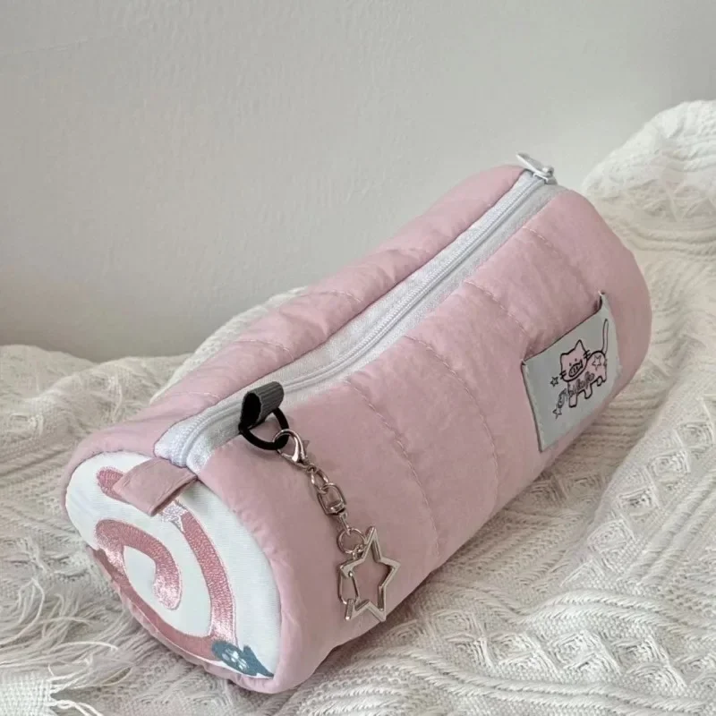Estuche de lápices rosa portátil de gran capacidad, suave para clase - imagen 3