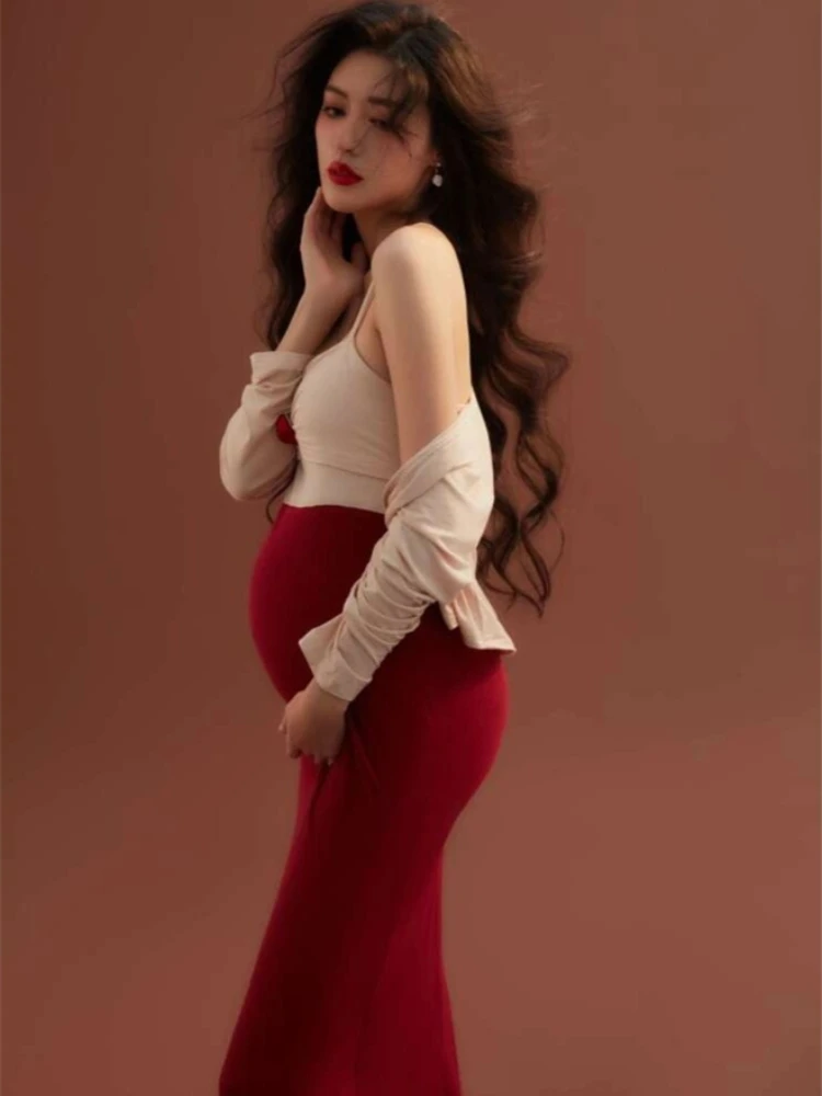 Vestido de maternidad vintage con cárdigan para sesión fotográfica - imagen 4