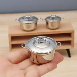 Olla de sopa miniatura con cubierta para casa de muñecas 1/12
