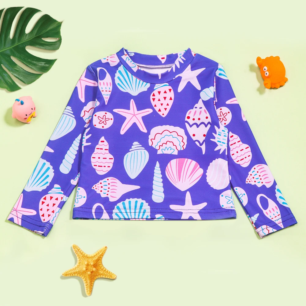 Traje de baño rayas para niña manga larga con detalle concha