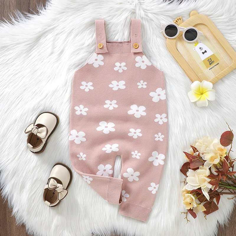 Monos de punto floral rosa algodón suave para bebé niña primavera - imagen 2