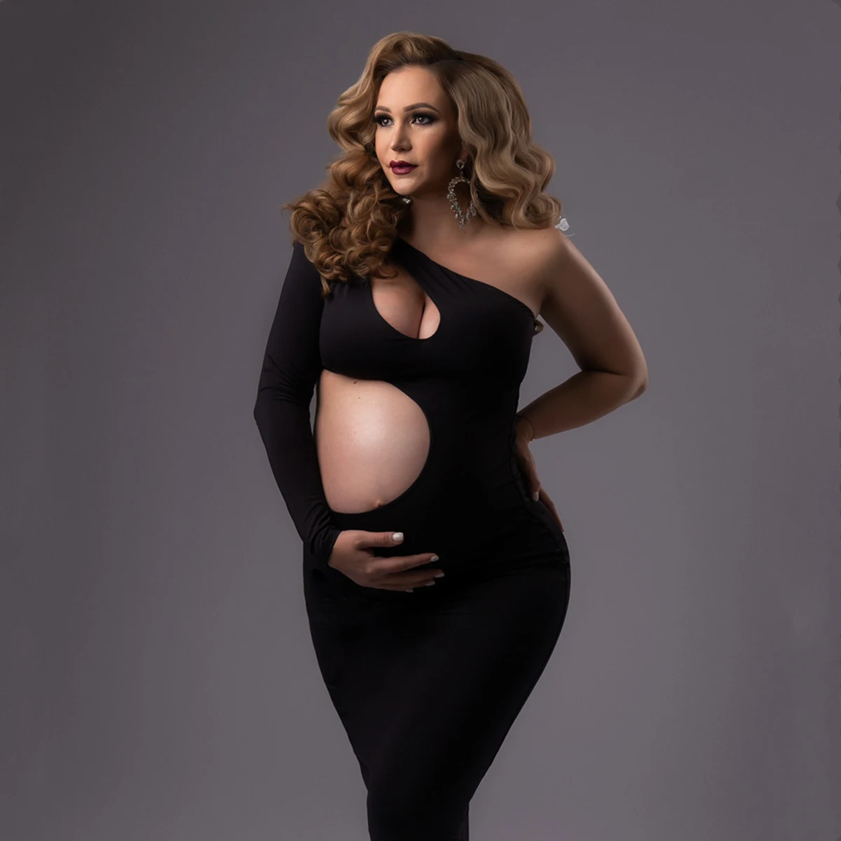 Vestido de maternidad asimétrico un hombro manga larga para fotos - imagen 4