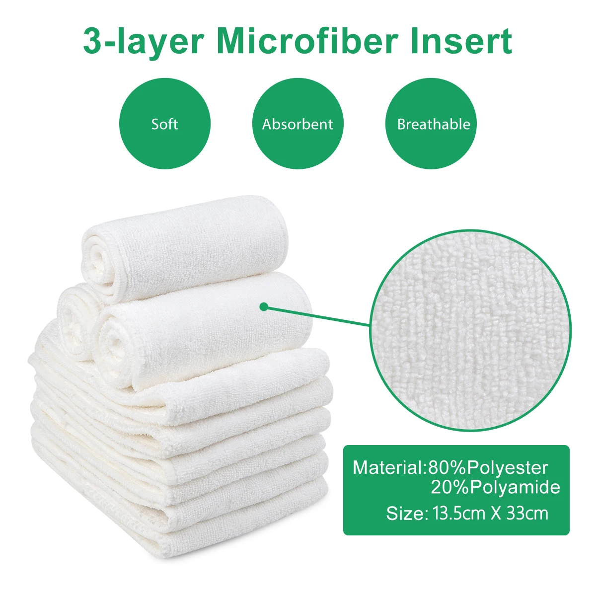 Insertos absorbentes de microfibra ALVABABY para pañal lavable - imagen 3
