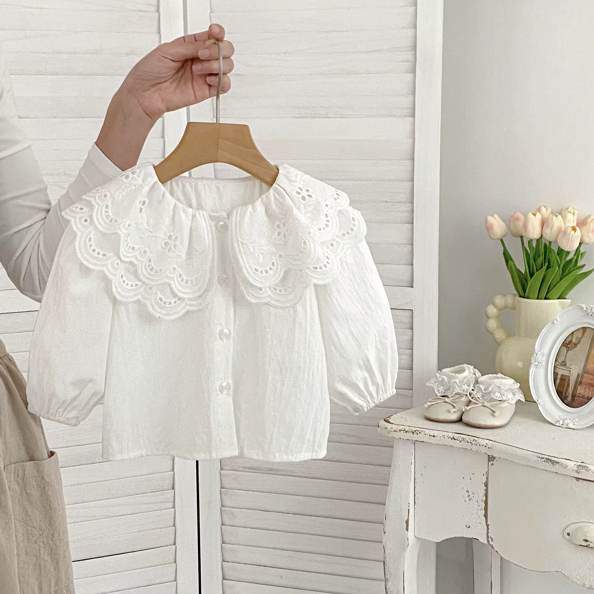 Milangel Blusa de encaje doble capa para niña pequeña - imagen 2