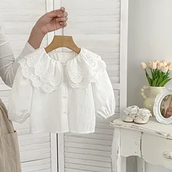 Milangel Blusa de encaje doble capa para niña pequeña