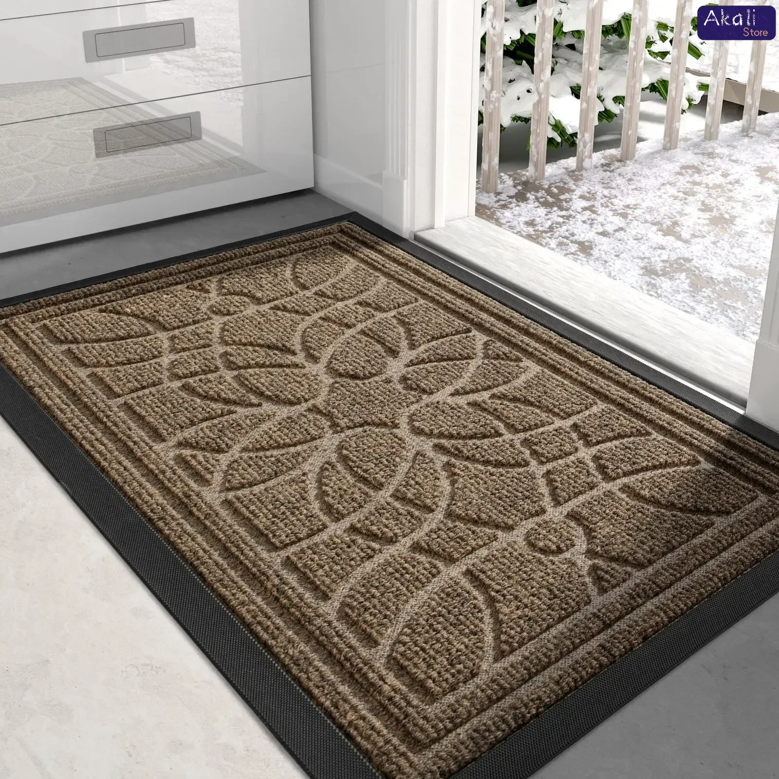 Alfombra de entrada impermeable con diseño floral mandala - imagen 3