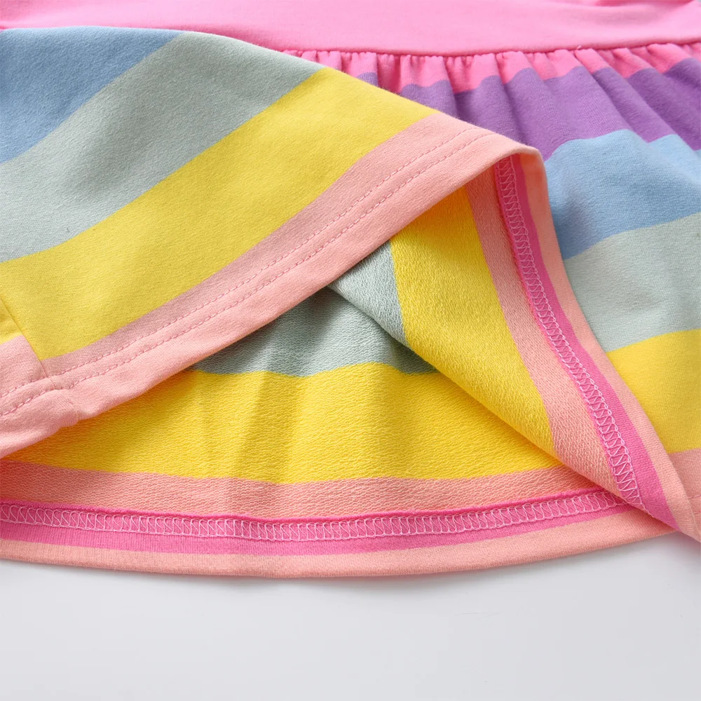 DXTON vestido de niña a rayas arcoíris manga larga algodón - imagen 5