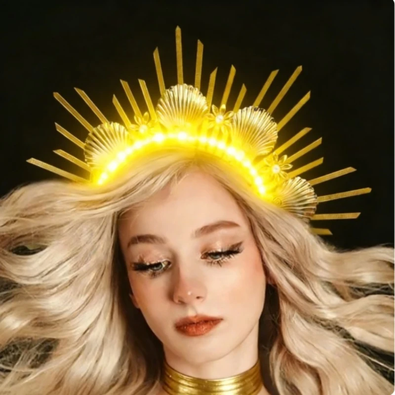 Corona halo LED iluminada con perlas y conchas para cosplay - imagen 3