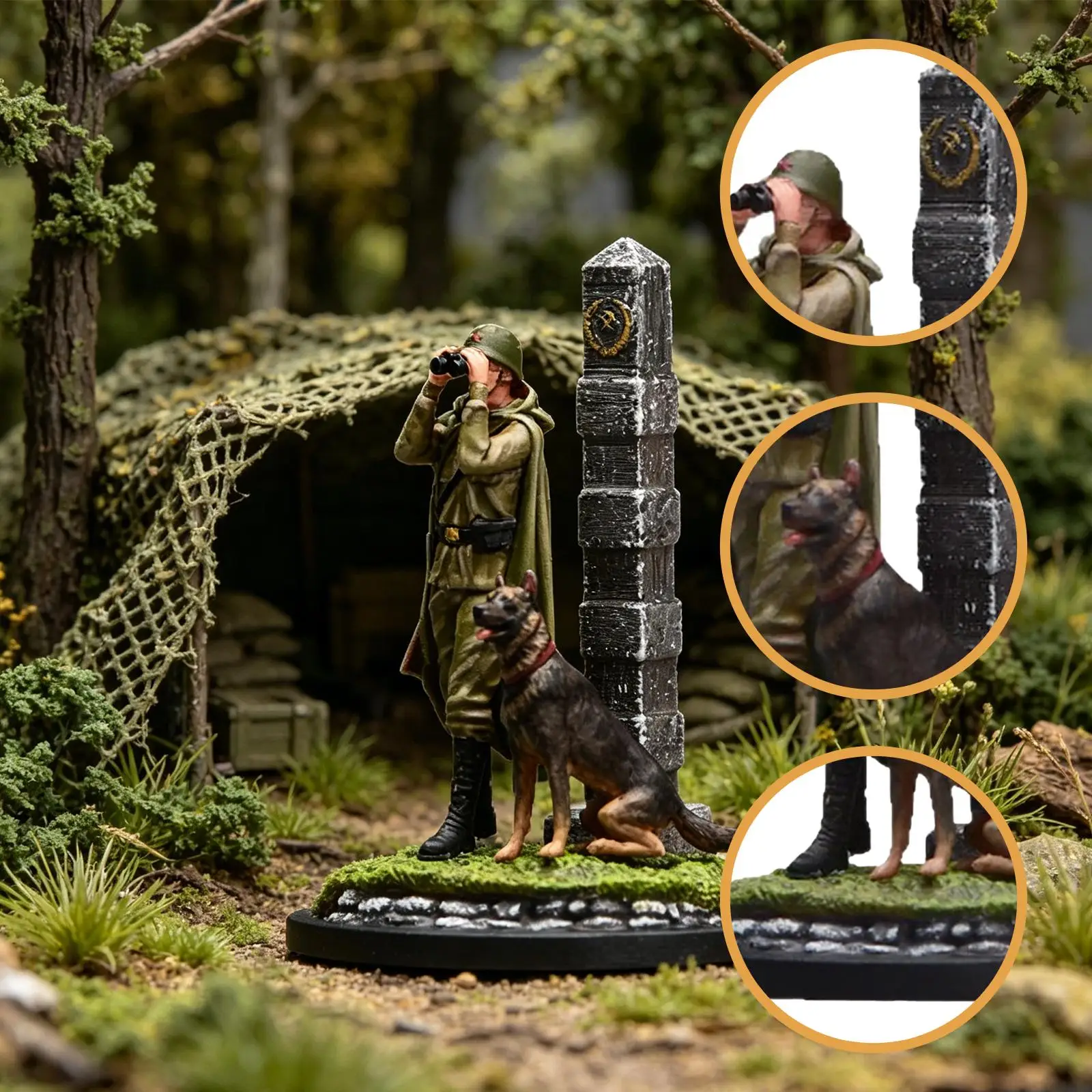 Figuras de tren para dioramas: hombre y perro pintados - imagen 2