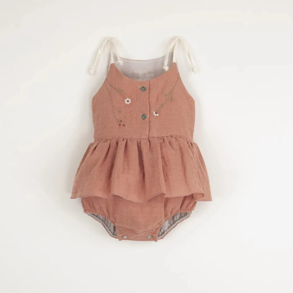 Pelele bordado floral sin mangas de verano para niña - imagen 3