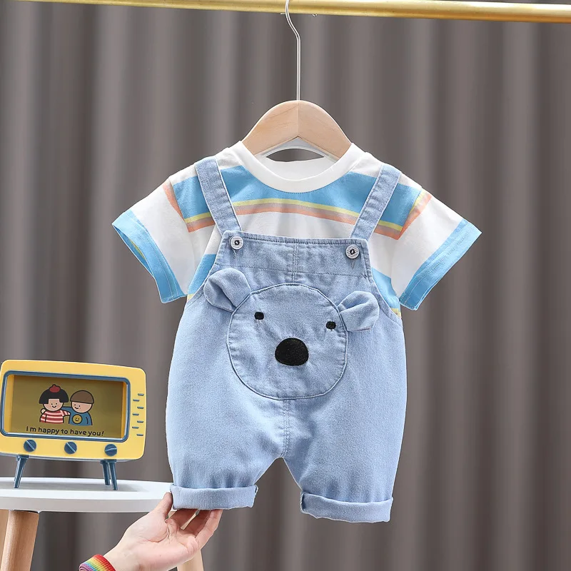 Conjunto algodón bebé: camiseta a rayas y pantalones cortos - imagen 3