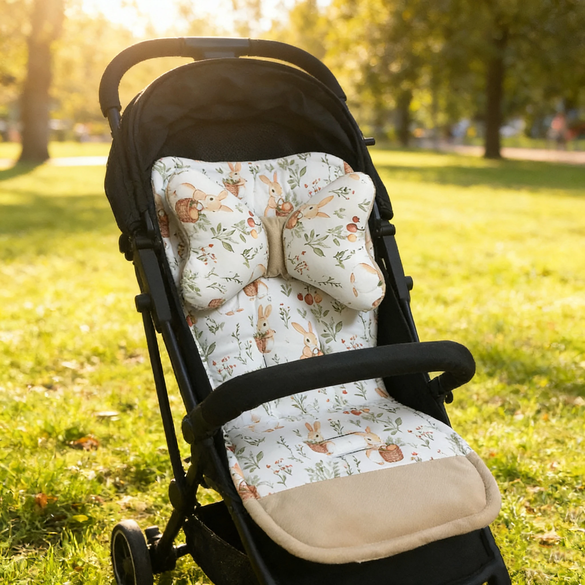 Cojín reversible de algodón para cochecito de bebé con diseño conejo - imagen 4