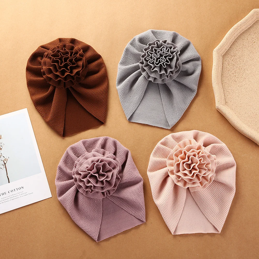 Turbante acanalado con flores para bebé – Gorro algodón nudo