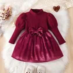 Vestido princesa para niña en terciopelo rojo con lazo