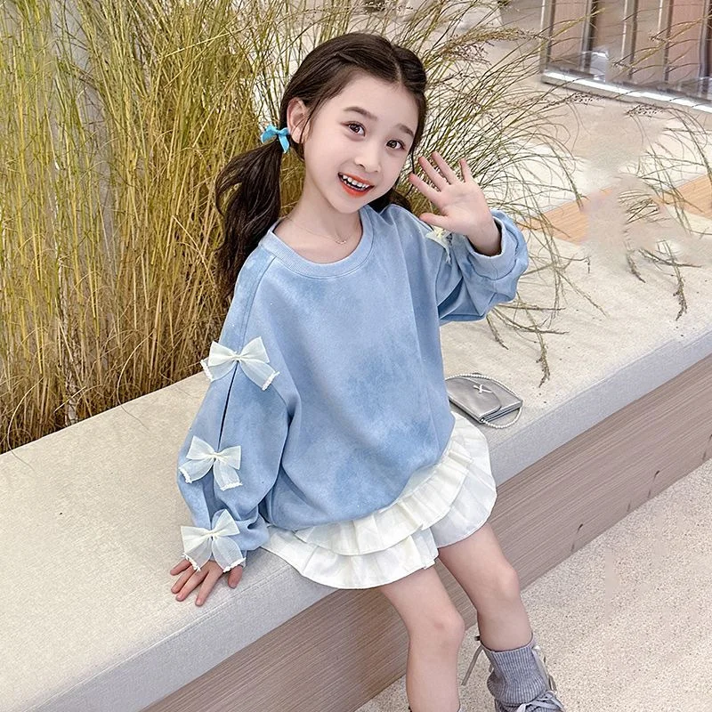 Sudadera de niña con lazo primaveral y manga larga de otoño - imagen 2