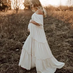 Vestido de maternidad boho fuera del hombro maxi sin tirantes