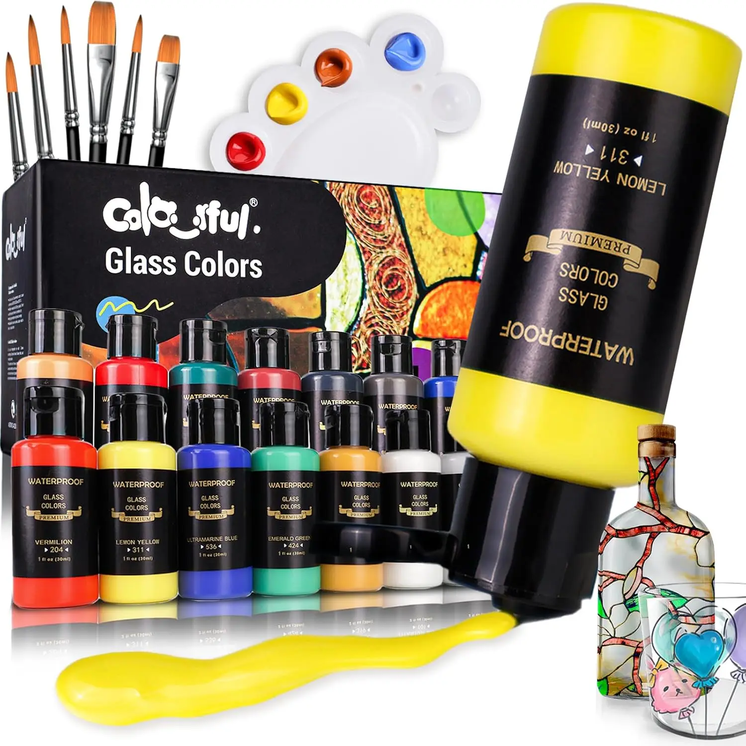 Pintura de colores aplicada sobre superficie de vidrio