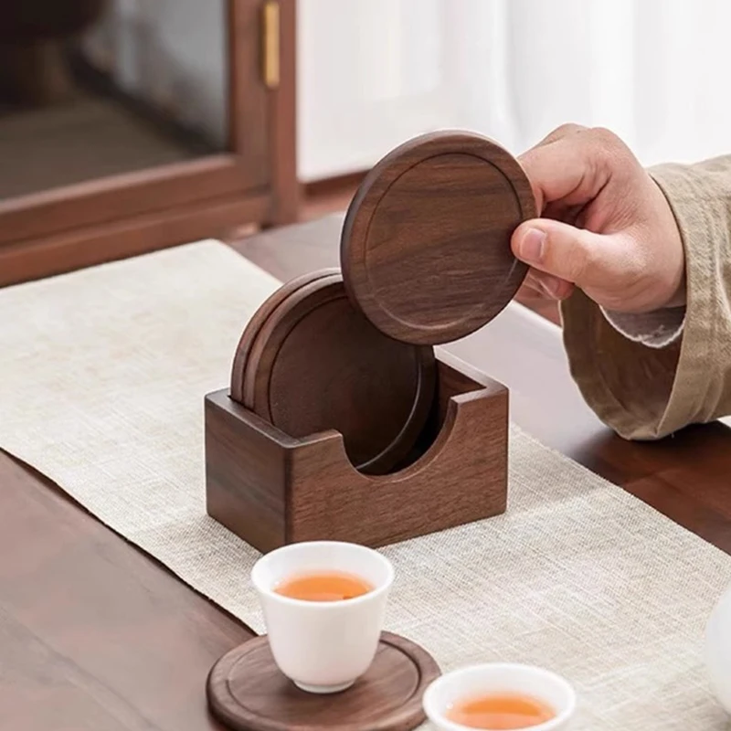 Posavasos de madera con soporte resistentes al calor para mesa - imagen 2