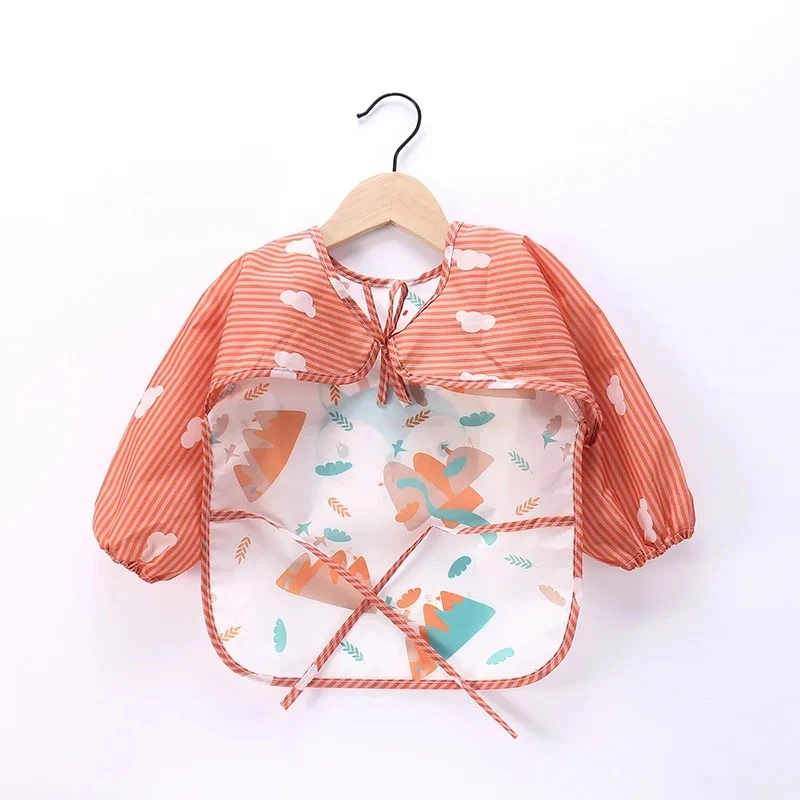Babero impermeable de manga larga a rayas con bolsillo para bebé - imagen 3