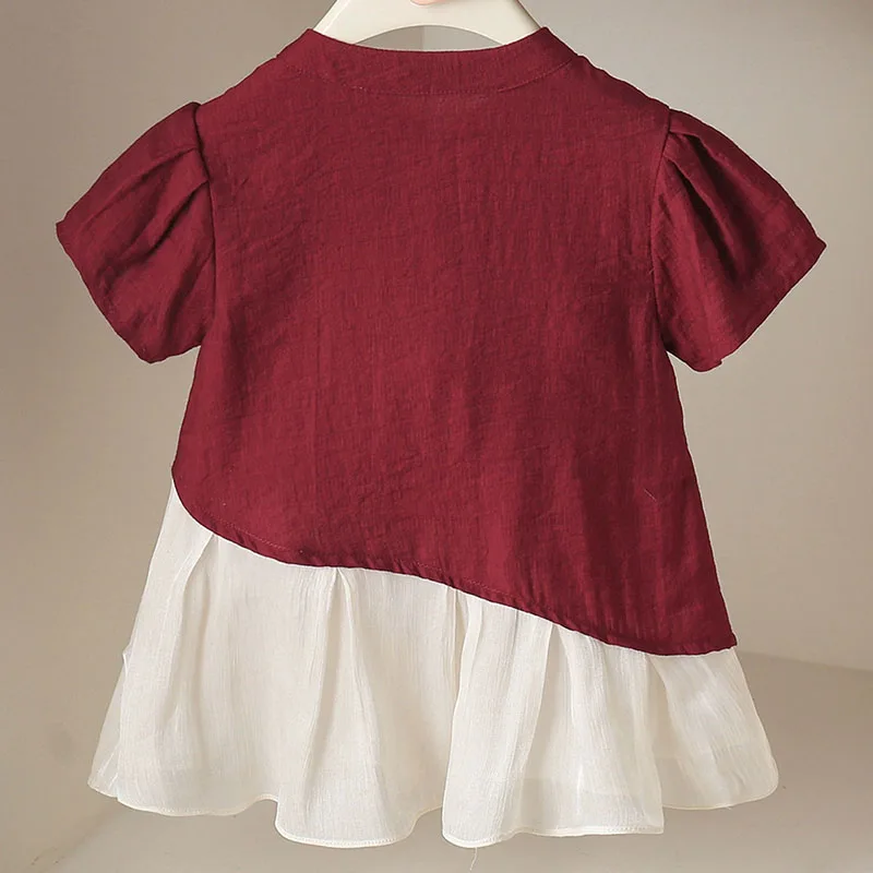 Vestido de verano para niña estilo chino rojo con bordado floral - imagen 4