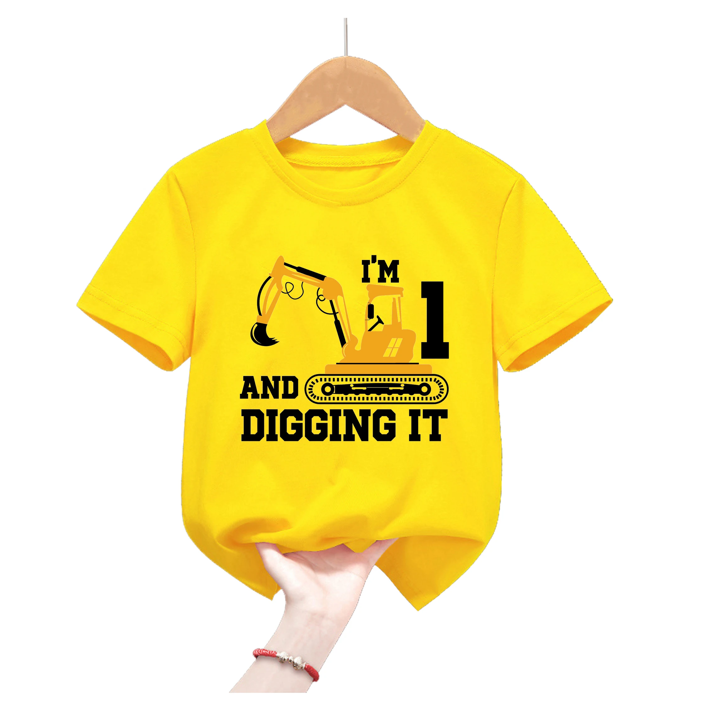 Camiseta excavadora algodón para niño – Regalo cumpleaños rosa - imagen 2
