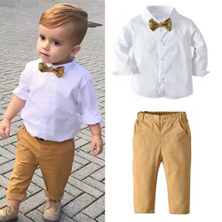 Conjunto de algodón blanco con corbata para niño – Primavera