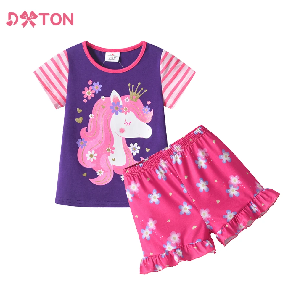 DXTON conjunto de verano para niñas con camiseta y pantalón corto - imagen 2