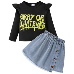 Conjuntos infantiles para niños: tops de manga larga y falda vaquera