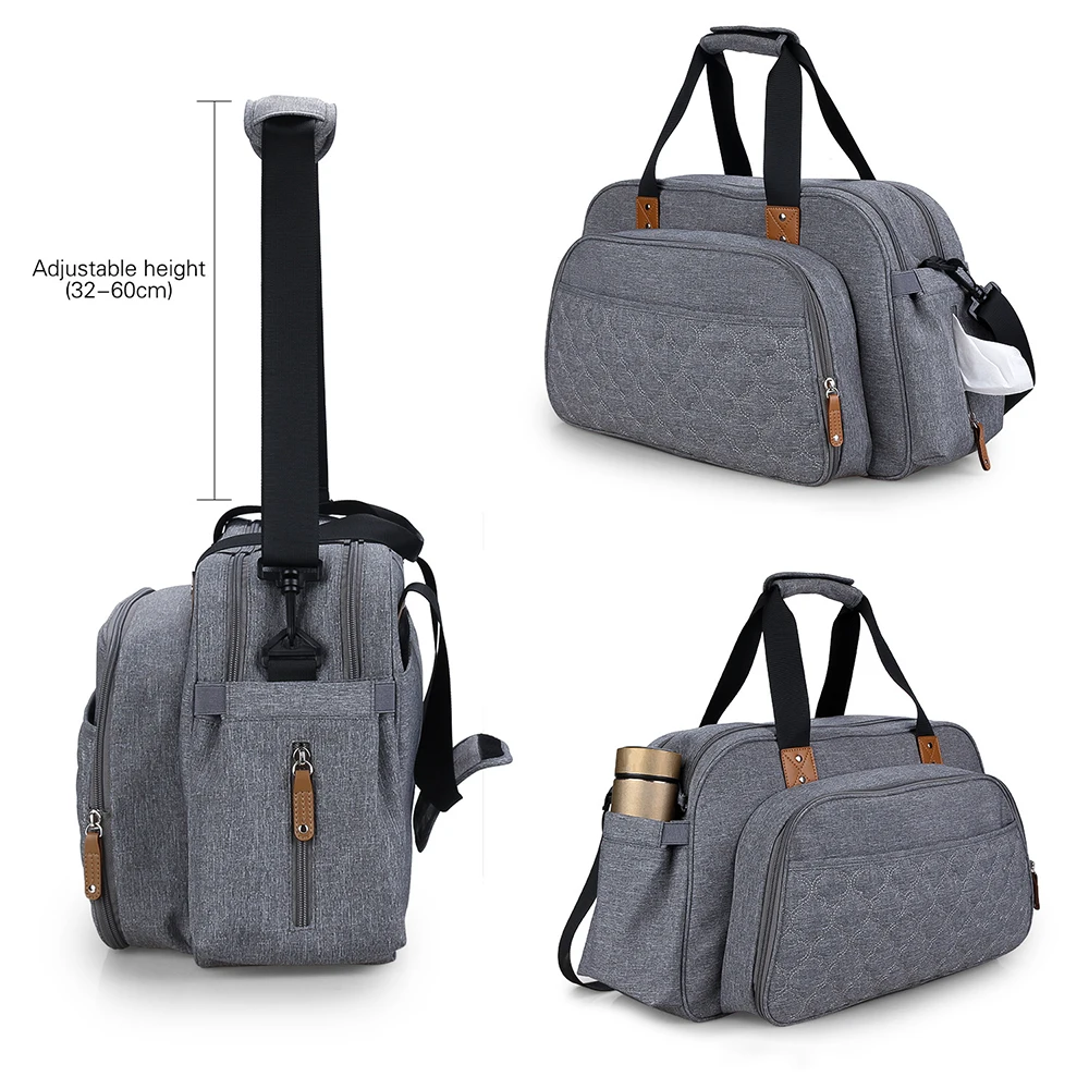 Bolsa de pañales gris convertible en cuna con organizador para viaje - imagen 4