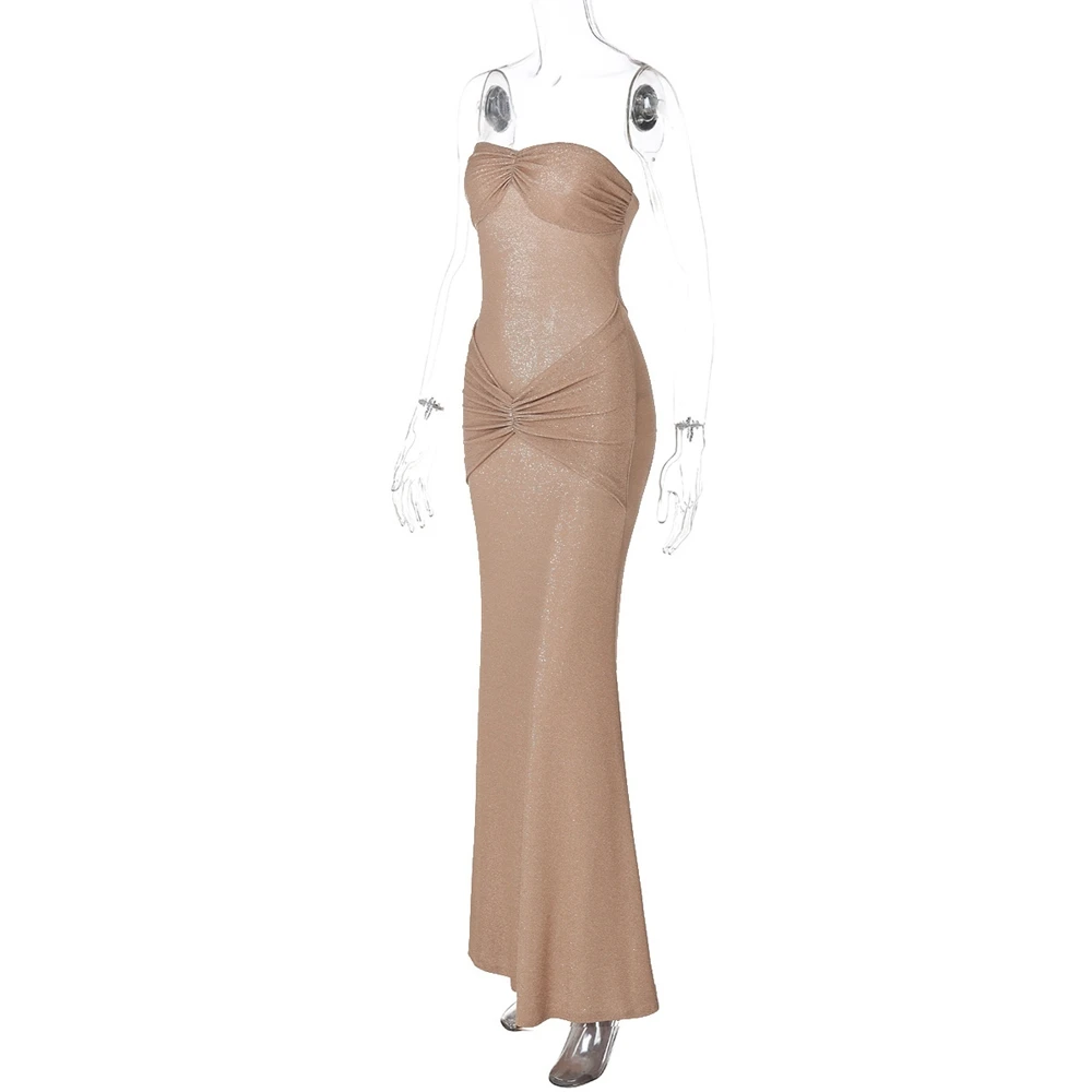 Vestido de maternidad sirena sin tirantes lentejuelas champán - imagen 4