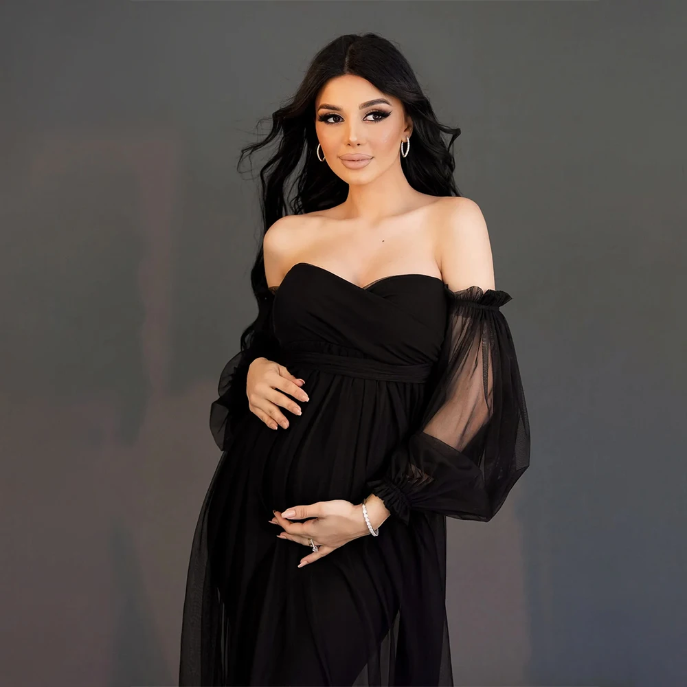 Vestido de maternidad de tul con manga abombada para sesión de fotos - imagen 3