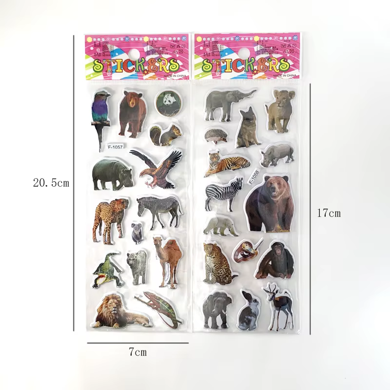 Pegatinas 3D de animales salvajes con diseños vibrantes y relieve