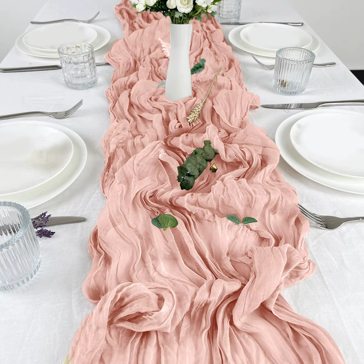 Camino de mesa gasa verde salvia – Estilo rústico para boda - imagen 5