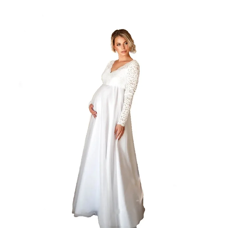 Vestido de embarazo holgado con encaje y manga larga - imagen 2