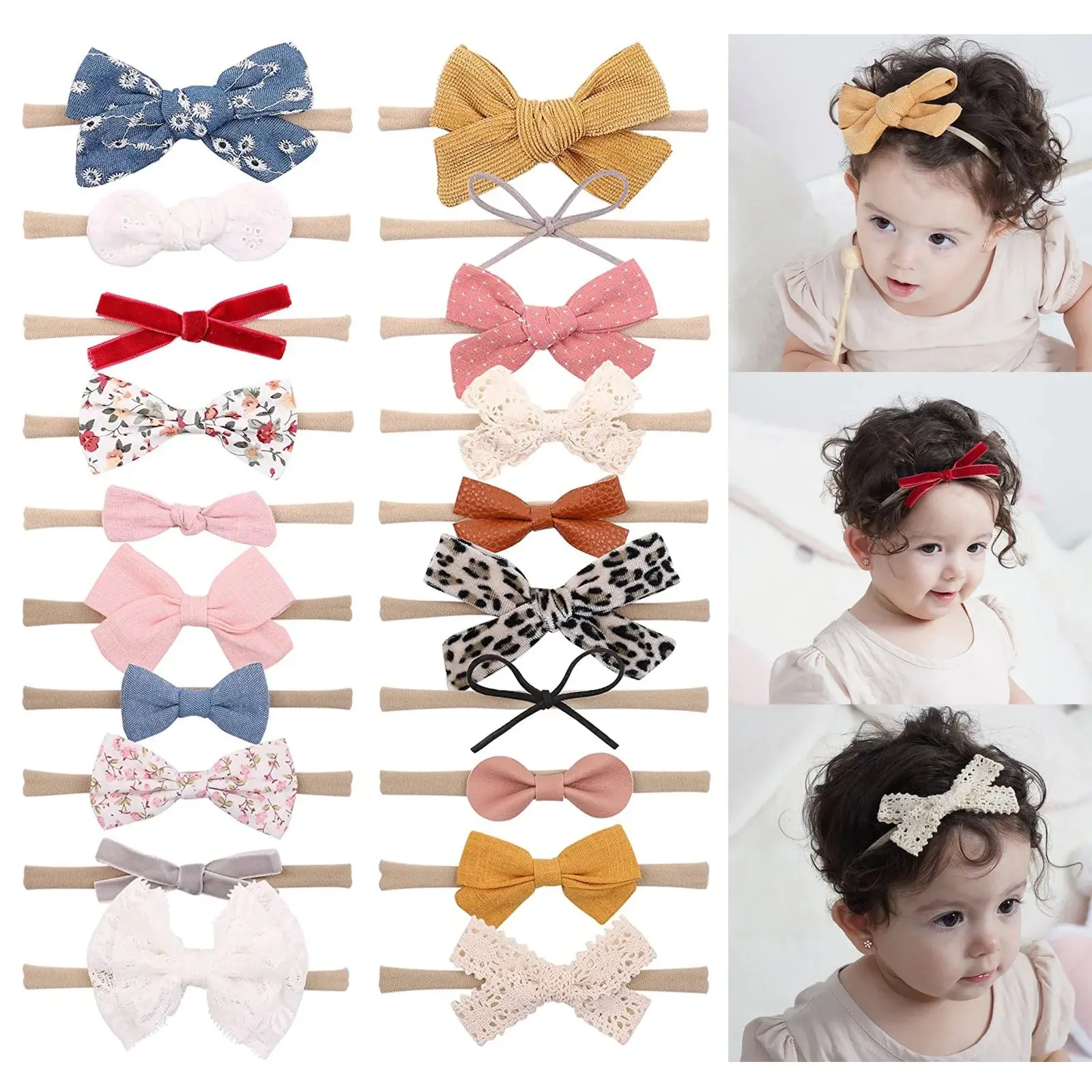 Diadema de flores de encaje para niñas con lazo de terciopelo - imagen 2