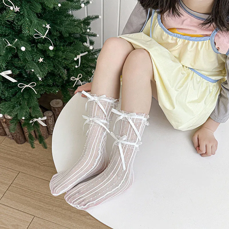 Calcetines de verano para niñas con flores y lazos de encaje - imagen 4