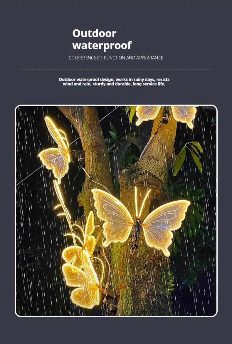 Decoración luminosa tipo mariposa en exteriores