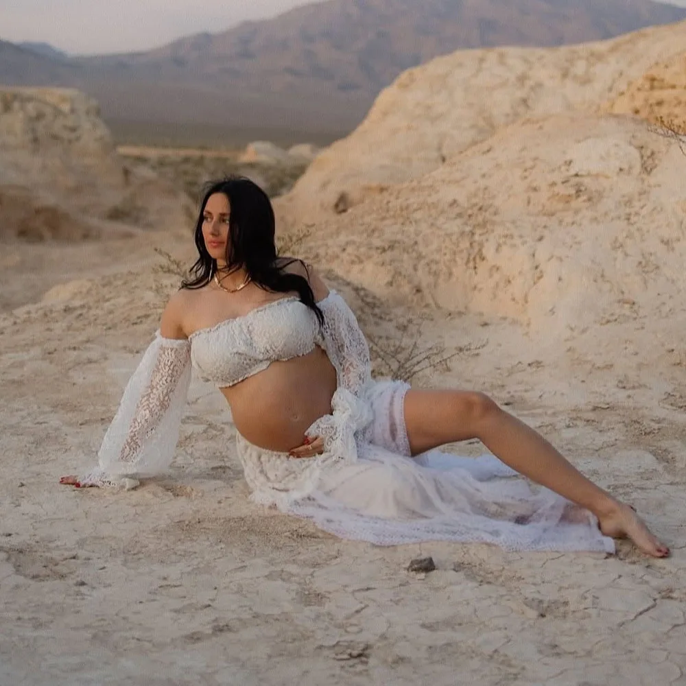 Vestido de maternidad bohemio de encaje para sesión de fotos