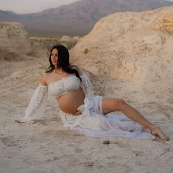Vestido de maternidad bohemio de encaje para sesión de fotos