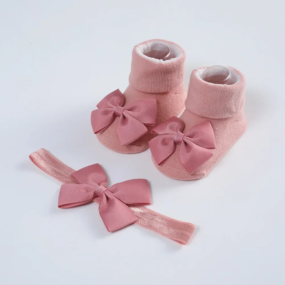 Conjunto calcetines y diadema lazo algodón bebé recién nacido - imagen 4