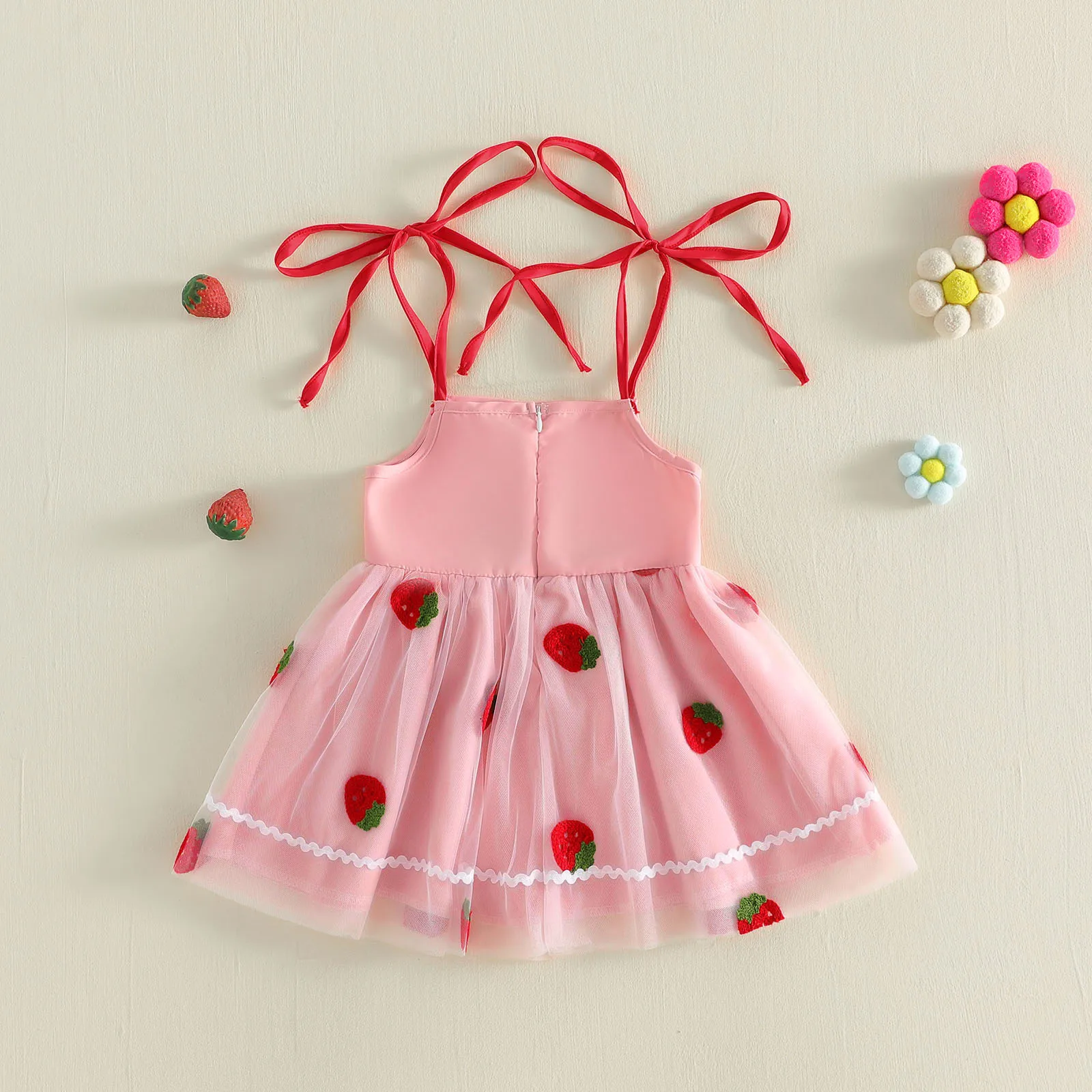 Vestido de verano tul en A sin mangas con fresas para niña - imagen 3