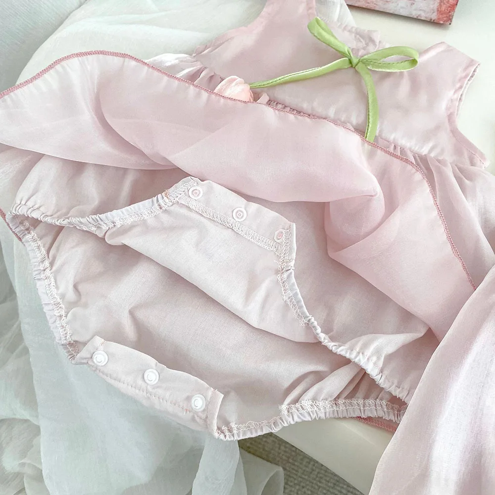 Mono de tulipán con lazo rosa para niñas 0-2 años - imagen 5