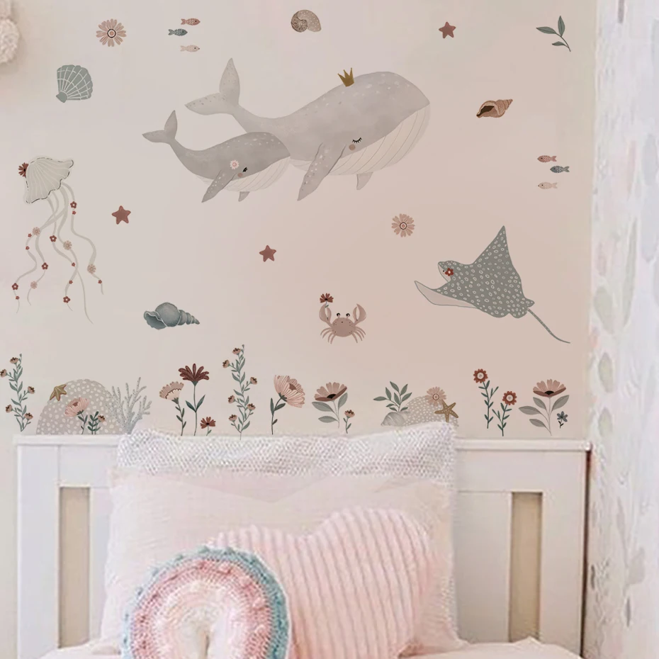 Vinilos de pared ballenas estilo acuarela para habitación infantil - imagen 5