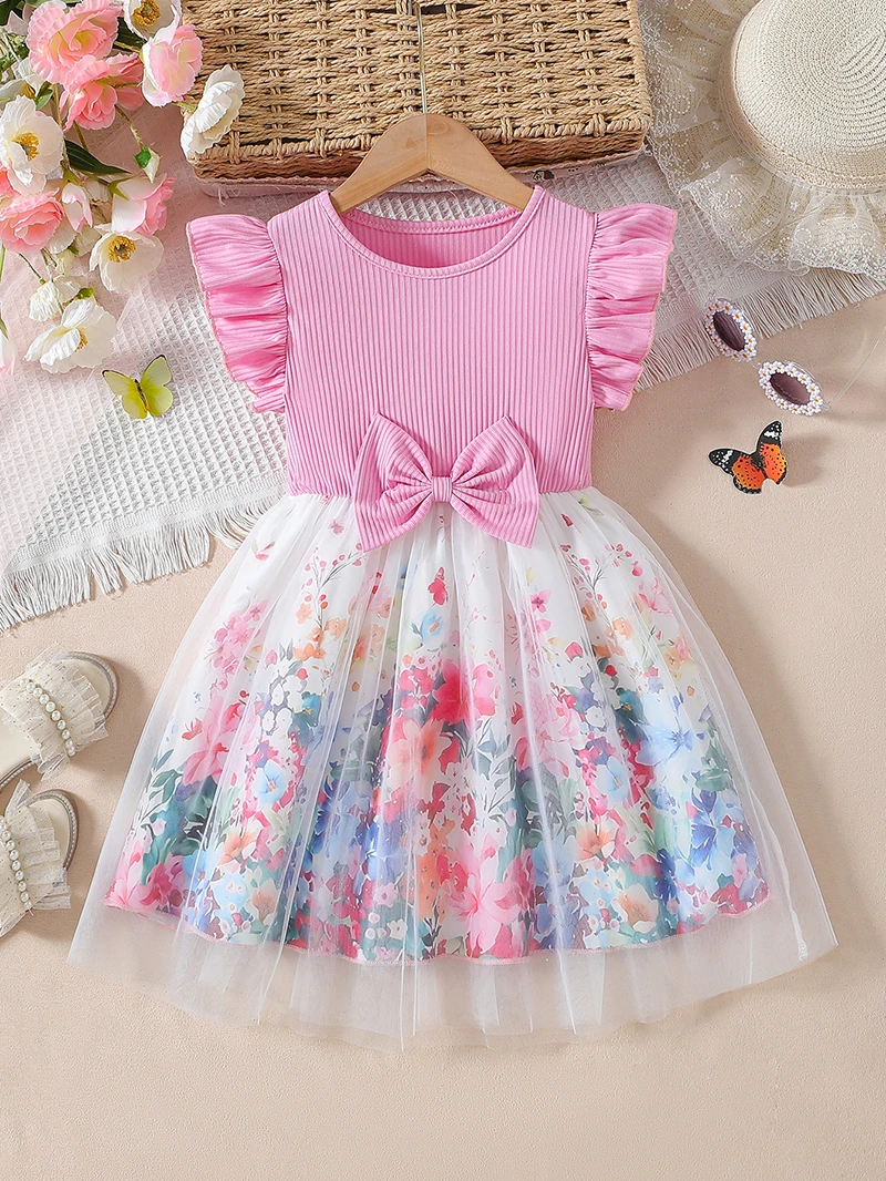 Vestido floral de malla de retales para niña – Princesa volantes - imagen 2